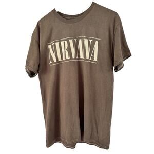 Nirvana Army Green Front Back Graphic Smiley Face Band Tee Unisex Size XL